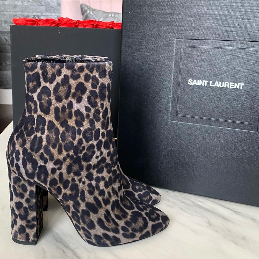 Saint Laurent Leopard Print Lou Ankle Boots